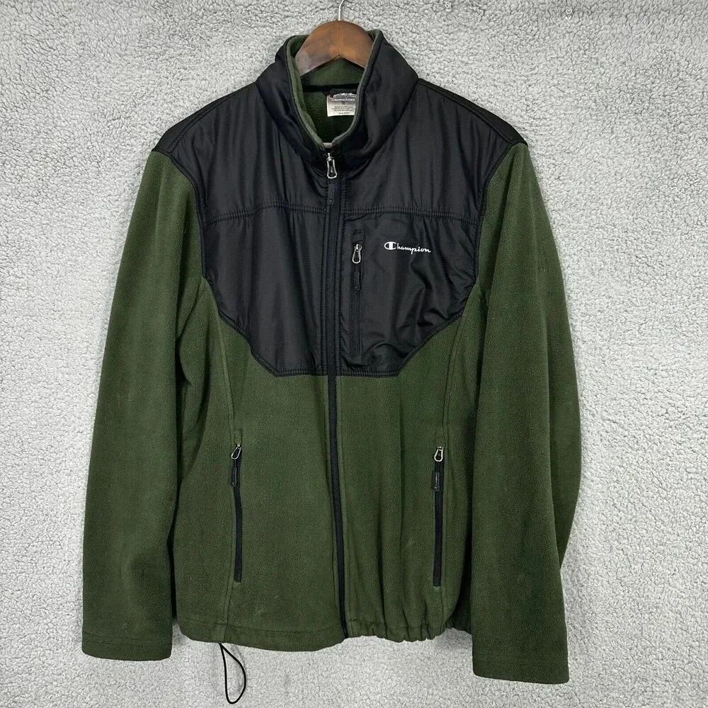 Champion Fleece Jacket Mens Small Green Performance Full Zip Outdoors Gorpcore